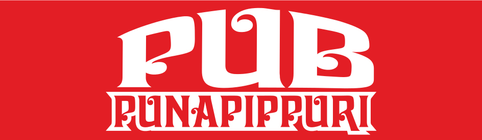 Punaisella taustalla valkoinen PUB RUNAPIPPURI -logo koristeellisella kirjasimella.