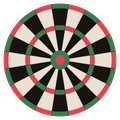 Darts-taulu mustilla, valkoisilla ja punaisilla sektoreilla.