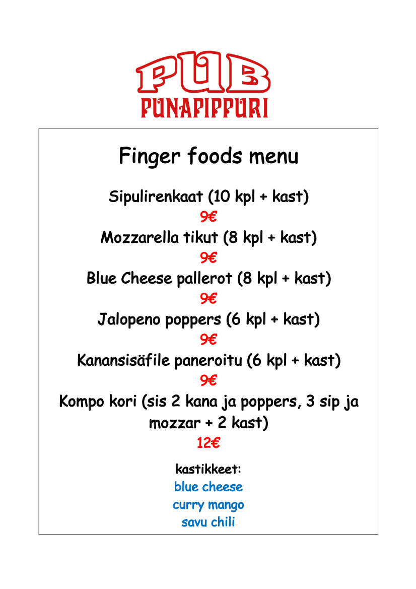 Finger foods menu 2022